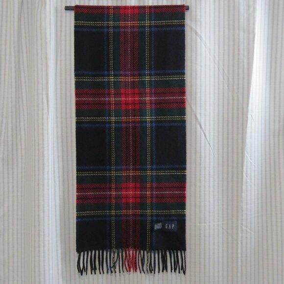 GAP 100% Wool Plaid Scarf Made in Italy Black Stewart Tartan - Large - Picture 4 of 9